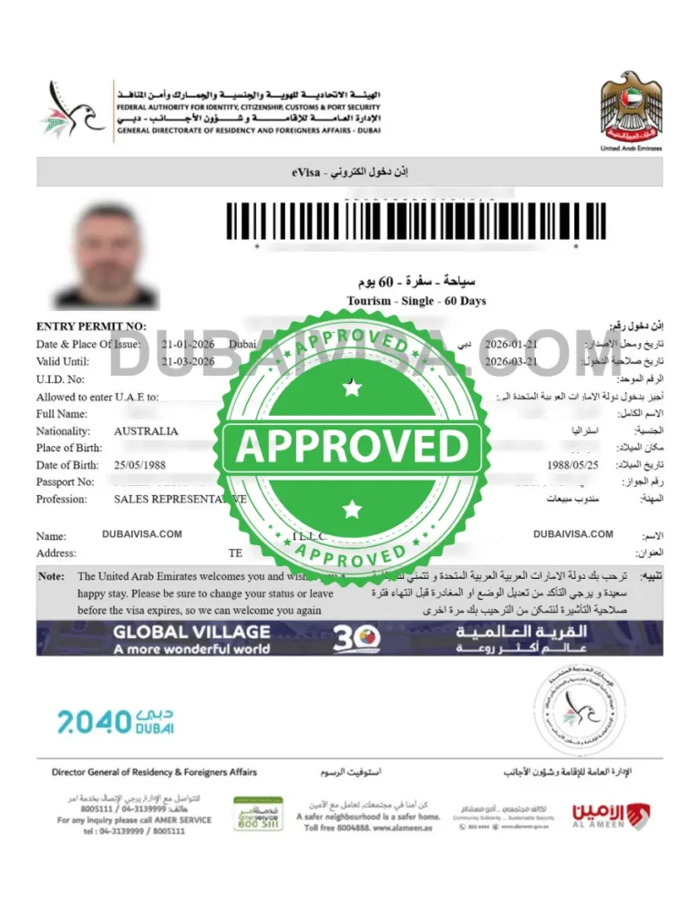 Approved visa proof image