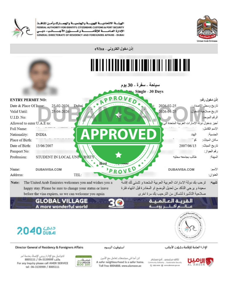 Approved visa proof image