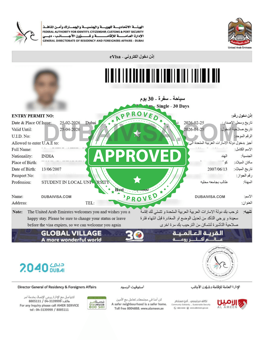 approved dubai visa india