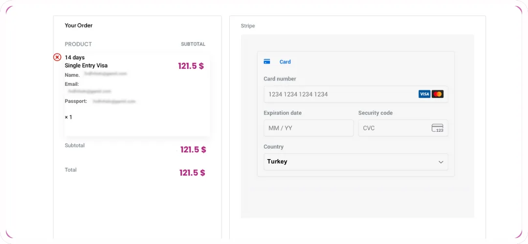 Secure Dubai visa online checkout showing order review and card payment form