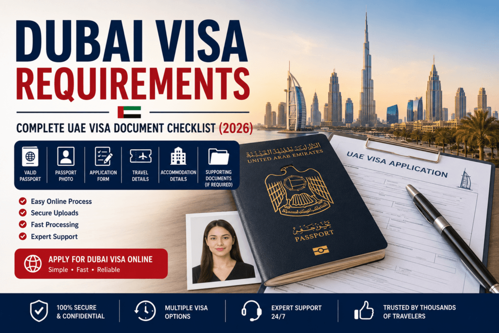 Dubai Visa Requirements 2026 with passport photo and UAE visa document checklist