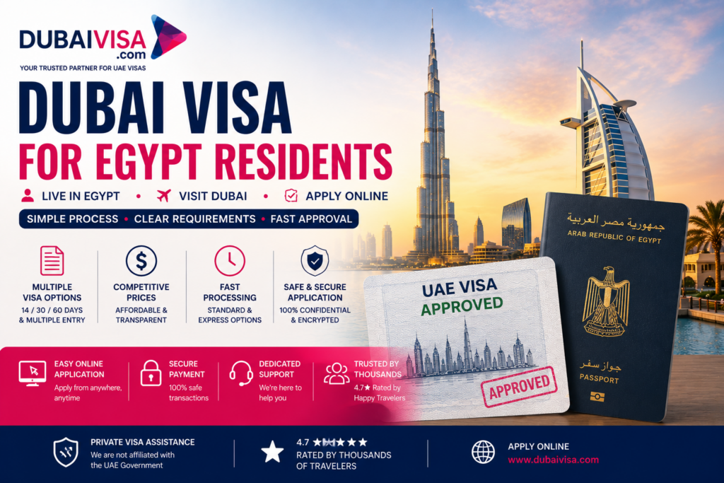 Dubai Visa for Egypt Residents 2026 with UAE visa requirements, online application and Dubai travel information