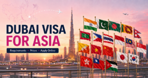 Dubai Visa for Asia with Asian country flags, requirements, prices and online application