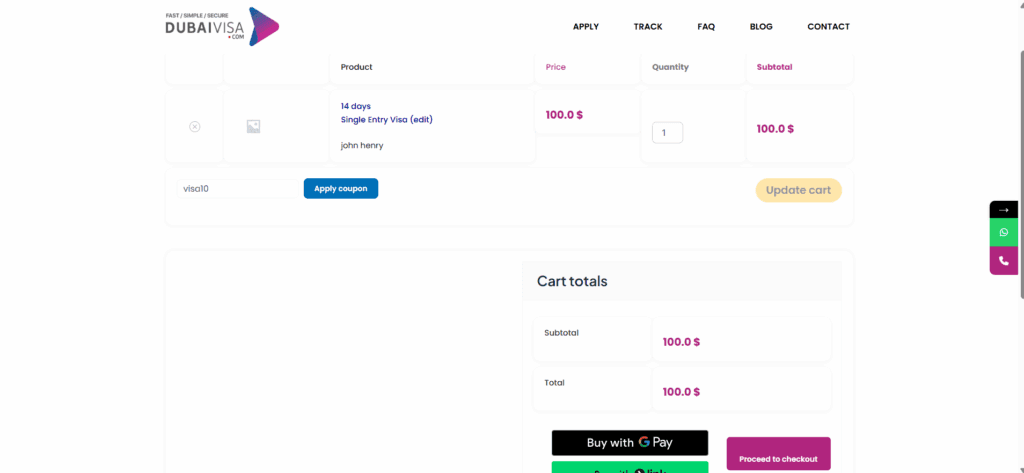 review your cart and apply coupon to get discount on dubai visa