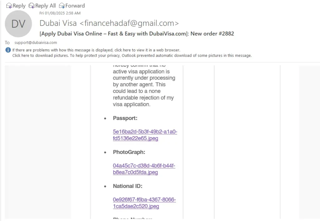 order confirmation from dubaivisacom