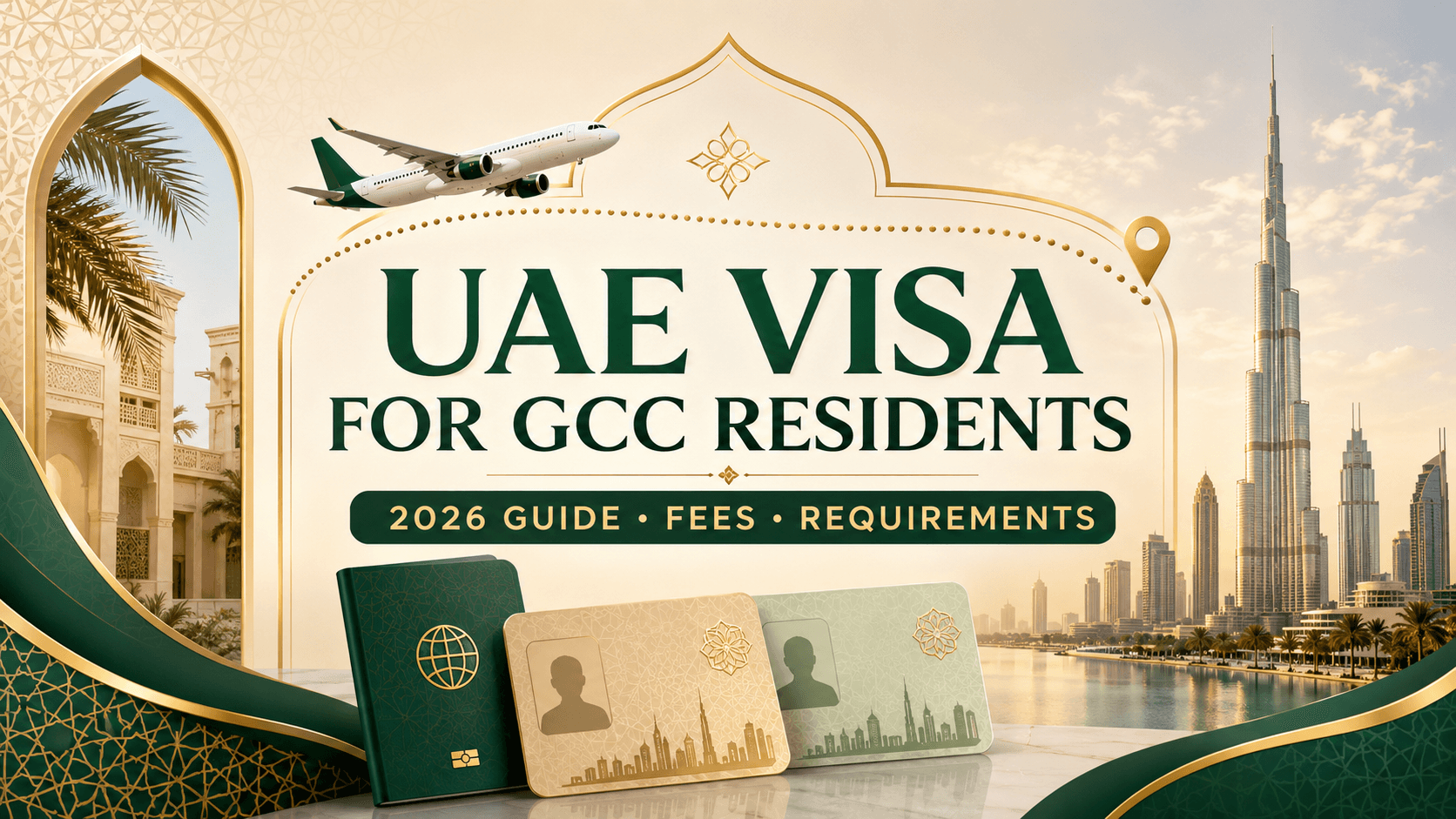 UAE Visa for GCC Residents 2026 guide with Dubai skyline and GCC residence cards