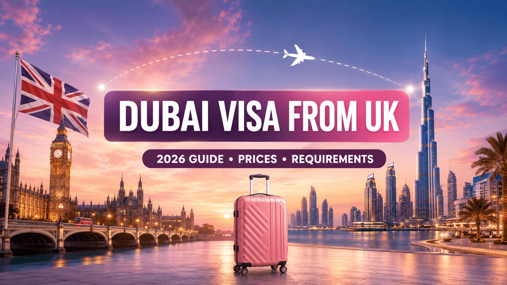 Dubai Visa from UK 2026 guide with London and Dubai skylines